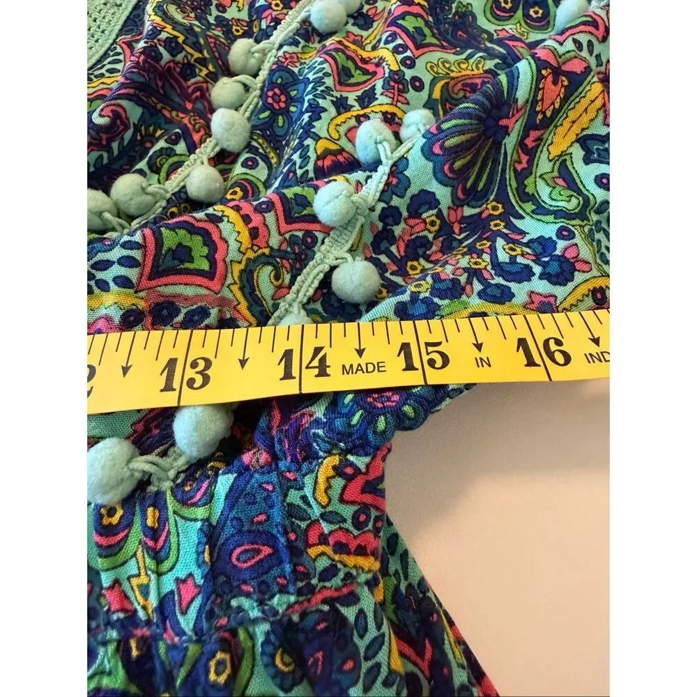 American & Beyond Caftan Dress/Swim Cover Teal Paisley Size M Festival, Resort